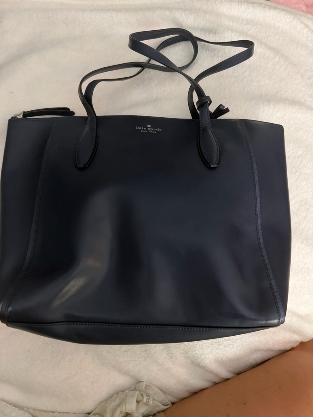 kate spade navy leather shoulder tote - Picture 3 of 9